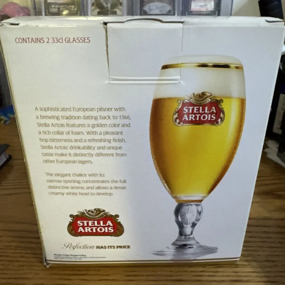 Stella Artois Gold Rim Belgium Chalice .33cl Beer Glasses - Set of 2